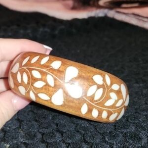 Wooden Bangle with Shell Leaf Design